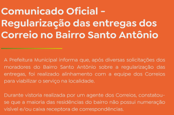 Regularização das entregas dos Correios no Bairro Santo Antônio