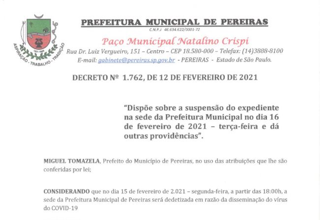 DECRETO DE DEDETIZAÇÃO DO PAÇO MUNICIPAL
