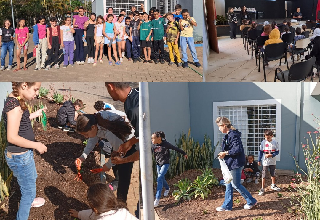 Alunos participam de projeto de revitalização dos jardins do Parque Municipal