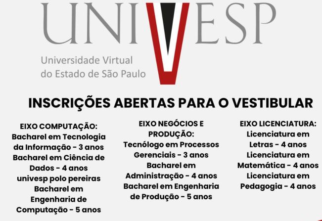As inscrições para o Vestibular da UNIVESP estão abertas!