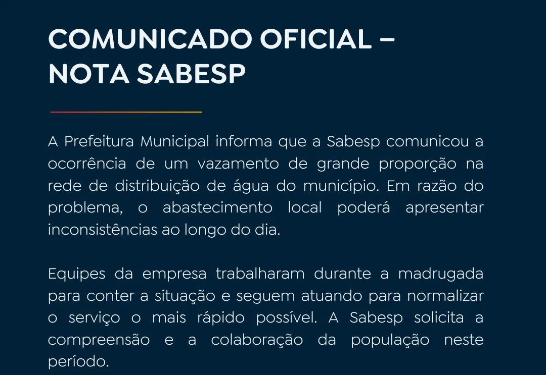 Comunicado: Abastecimento de água