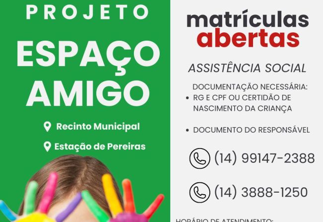 Estão abertas as inscrições para o 'Projeto Espaço Amigo' 2024!